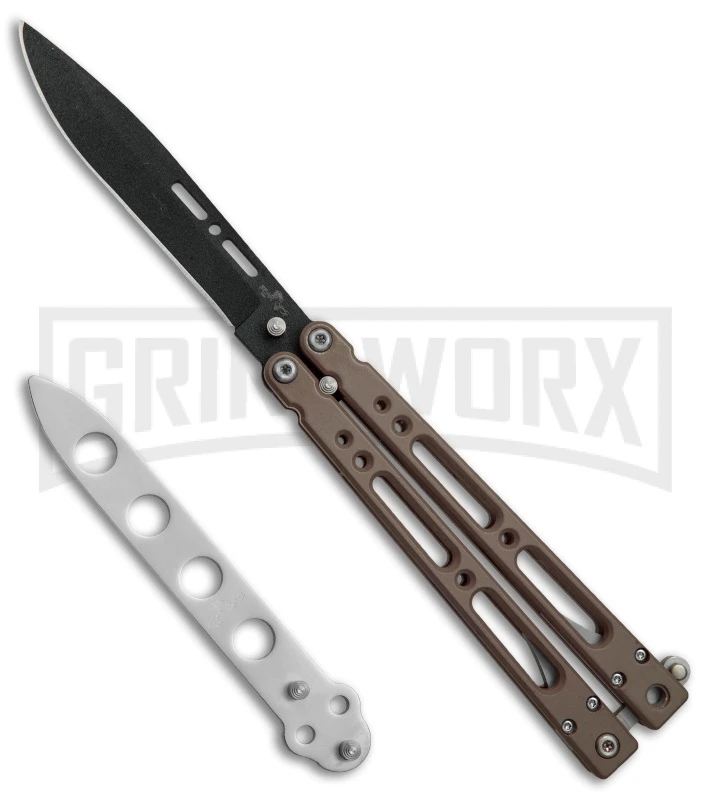 Bear OPS Bear Song IV Dark Sand Balisong Butterfly Knife W/Trainer - Black Plain 3 Bear OPS Bear Song IV Dark Sand Balisong Butterfly Knife W/Trainer - Black Plain