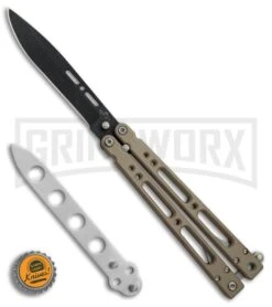 Bear OPS Bear Song IV Light Sand Balisong Butterfly Knife W/Trainer - Black -Kershaw Store Bear Ops Bear Song IV Light Sand trainer black BHQ 78831 er bottlecap large