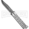 Bear Ops Bear Song VIII Gray Butterfly Knife - Clip Point Damascus Plain -Kershaw Store Bear Ops Bear Song VIII Butterfly Knife Drop Point 4.5in Damascus 154CM BHQ 107340 LS large