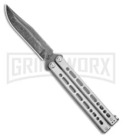 Bear Ops Bear Song VIII Gray Butterfly Knife - Clip Point Damascus Plain