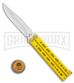 Bear Ops Bear Song VIII Yellow Butterfly Knife - Clip Point Satin Plain -Kershaw Store Bear Ops Bear Song VIII Butterfly Knife Yellow Clip Point 4.5in Satin B 800 SSYW S BHQ 113965 LS Bottlecap large