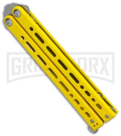 Bear Ops Bear Song VIII Yellow Butterfly Knife - Clip Point Satin Plain -Kershaw Store Bear Ops Bear Song VIII Butterfly Knife Yellow Clip Point 4.5in Satin B 800 SSYW S BHQ 113965 LS Side large