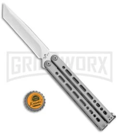 Bear Ops Bear Song VIII Gray Butterfly Knife - Tanto Satin Plain -Kershaw Store Bear Ops Bear Song VIII Butterfly Tanto Satin B 810 SS S BHQ 102070 jr bottlecap large