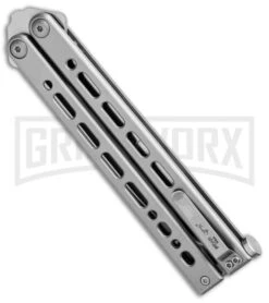 Bear Ops Bear Song VIII Gray Butterfly Knife - Tanto Satin Plain -Kershaw Store Bear Ops Bear Song VIII Butterfly Tanto Satin B 810 SS S BHQ 102070 jr side large