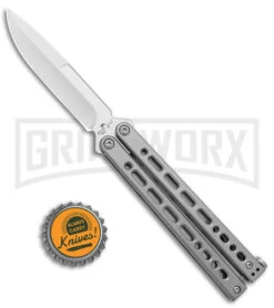 Bear Ops Bear Song VIII Small Gray Butterfly Knife - Bayonet Satin Plain -Kershaw Store Bear Ops Bear Song VIII Small Butterfly Gray Satin Bayo BHQ 145125 jr bottlecap large
