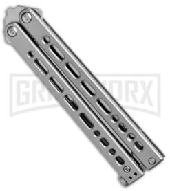 Bear Ops Bear Song VIII Small Gray Butterfly Knife - Tanto Satin Plain -Kershaw Store Bear Ops Bear Song VIII Small Butterfly Gray Satin Tanto BHQ 145127 jr spine large