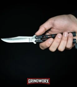 Bear And Son Knives Blue Balisong Butterfly Knife - Damascus Plain -Kershaw Store Bear Son 114B Large Butterfly Knife Black Satin BHQ 0364 kp in hand web large 5