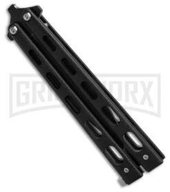 Bear & Son 115B Black Butterfly Knife - Black Plain -Kershaw Store Bear Son 115B Large Butterfly Knife Black 4in Black BHQ 50072 td side1 large