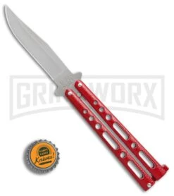 Bear & Son Knives Red Large 117 Balisong Butterfly Knife - Satin Plain 4TH18 -Kershaw Store Bear Son 117 large butterfly knife red satin BHQ 72584 er bottlecap large