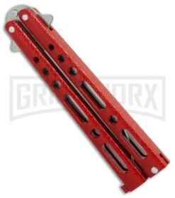 Bear & Son Knives Red Large 117 Balisong Butterfly Knife - Satin Plain 4TH18 -Kershaw Store Bear Son 117 large butterfly knife red satin BHQ 72584 er spine large