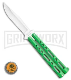 Bear & Son Knives Green Large 117 Balisong Butterfly Knife - Satin Plain -Kershaw Store Bear Son Butterfly Green 117GR BHQ 114199 LS Bottlecappng large