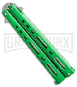 Bear & Son Knives Green Large 117 Balisong Butterfly Knife - Satin Plain -Kershaw Store Bear Son Butterfly Green 117GR BHQ 114199 LS Side large