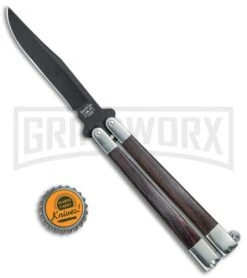 Bear & Son Black Walnut Butterfly Knife - Black Plain -Kershaw Store Bear Son Butterfly Knife Black Walnut Black BW17T BHQ 77785 jr bottlecap large