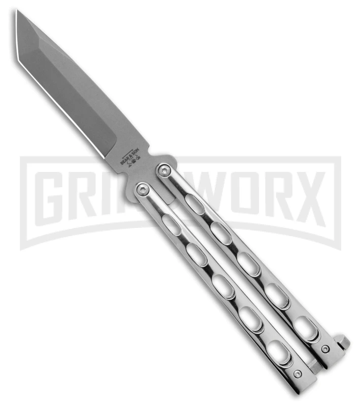Bear & Son Knives SS14A Stainless Steel Butterfly Knife - Tanto Bead Blast 3 Bear & Son Knives SS14A Stainless Steel Butterfly Knife - Tanto Bead Blast