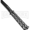 Bear & Son 115 Tanto Silver Vein Butterfly Knife - Black Plain -Kershaw Store Bear Son Large Butterfly Silver Speckle Black Tanto 115TAN BHQ 52096 jr 1 large