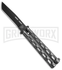 Bear & Son 115 Tanto Silver Vein Butterfly Knife - Black Plain