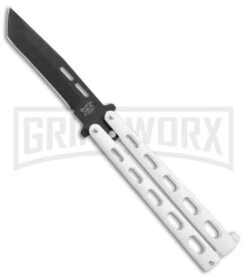 Bear & Son 115TANW White Butterfly Knife - Tanto Black Plain