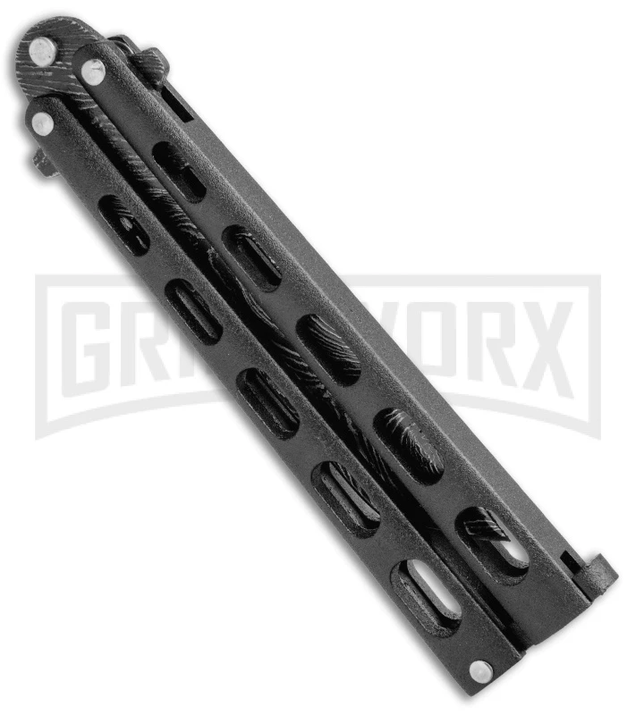 Bear & Son 115TAND Tanto Black Butterfly Knife - Damascus Plain 5 Bear & Son 115TAND Tanto Black Butterfly Knife - Damascus Plain - Image 3