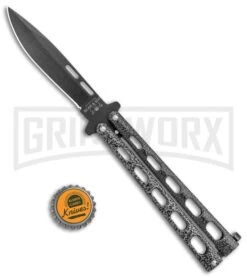 Bear & Son 115 Silver Speckle Butterfly Knife - Black Plain -Kershaw Store Bear and Son 115 Large Butterfly Silver Speckle Black BHQ 50070 jr bottlecap large