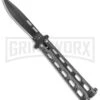 Bear & Son 115 Silver Speckle Butterfly Knife - Black Plain 1 Bear & Son 115 Silver Speckle Butterfly Knife - Black Plain -Kershaw Store Bear and Son 115 Large Butterfly Silver Speckle Black BHQ 50070 jr large