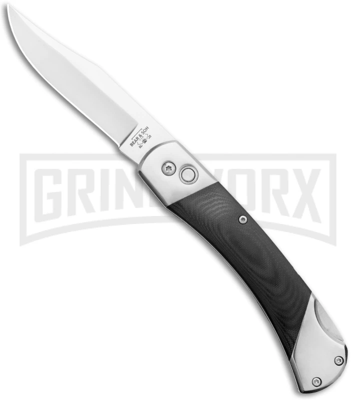 Bear And Son Black G-10 Automatic Lockback Knife - Satin Plain GA97 3 Bear And Son Black G-10 Automatic Lockback Knife - Satin Plain GA97