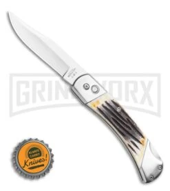 Bear And Son Stag Bone Automatic Lockback Knife - Satin Plain -Kershaw Store Bear and Son Automatic Lockback Knife Stag Bone 5 Satin BHQ 120298 LS Bottlecap large
