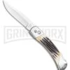 Bear And Son Stag Bone Automatic Lockback Knife - Satin Plain