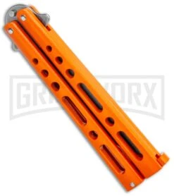 Bear & Son Butterfly Knife Orange Steel - Clip Point Plain -Kershaw Store Bear and Son Butterfly Orange SW BHQ 135322 jr side large