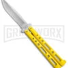 Bear & Son Knives Yellow Large 117 Balisong Butterfly Knife - Stonewash Plain 2 Bear & Son Knives Yellow Large 117 Balisong Butterfly Knife - Stonewash Plain -Kershaw Store Bear and Son Butterfly Yellow SW BHQ 138996 jr large