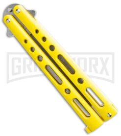 Bear & Son Knives Yellow Large 117 Balisong Butterfly Knife - Stonewash Plain -Kershaw Store Bear and Son Butterfly Yellow SW BHQ 138996 jr spine large