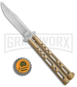 Bear & Son 117 Gold Stonewash Butterfly Knife - Stonewash Plain -Kershaw Store Bear and Son Large Butterfly Gold SW BHQ 140254 jr bottlecap large