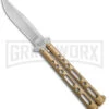 Bear & Son 117 Gold Stonewash Butterfly Knife - Stonewash Plain -Kershaw Store Bear and Son Large Butterfly Gold SW BHQ 140254 jr large