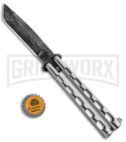 Bear And Son Knives SS14 Large Balisong Butterfly Knife - Tanto Damascus -Kershaw Store Bear and Son Tanto Butterfly SS Damascus SS14AD BHQ 88455 jr bottlecap large