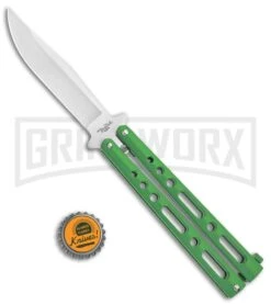 Benchmark Balisong Green Butterfly Knife - Satin Plain -Kershaw Store Benchmark BM010 Green Balisong Butterfly Satin BM010 BHQ 115068 jr bottlecap large