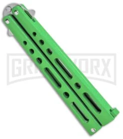 Benchmark Balisong Green Butterfly Knife - Satin Plain -Kershaw Store Benchmark BM010 Green Balisong Butterfly Satin BM010 BHQ 115068 jr side large
