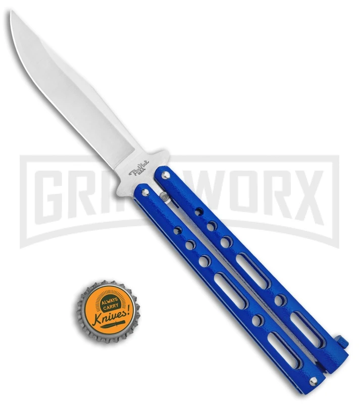 Benchmark Balisong Blue Butterfly Knife - Satin Plain 6 Benchmark Balisong Blue Butterfly Knife - Satin Plain - Image 4