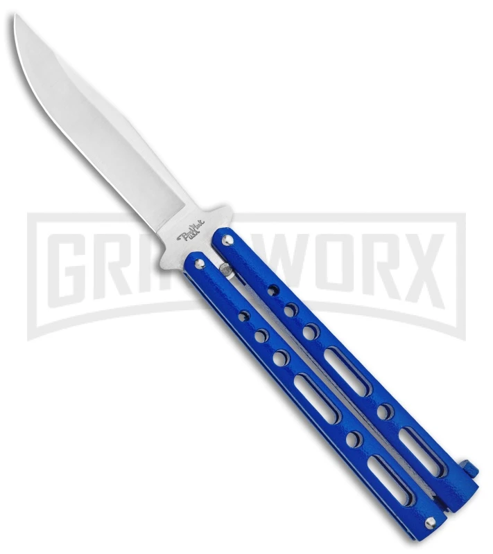 Benchmark Balisong Blue Butterfly Knife - Satin Plain 3 Benchmark Balisong Blue Butterfly Knife - Satin Plain