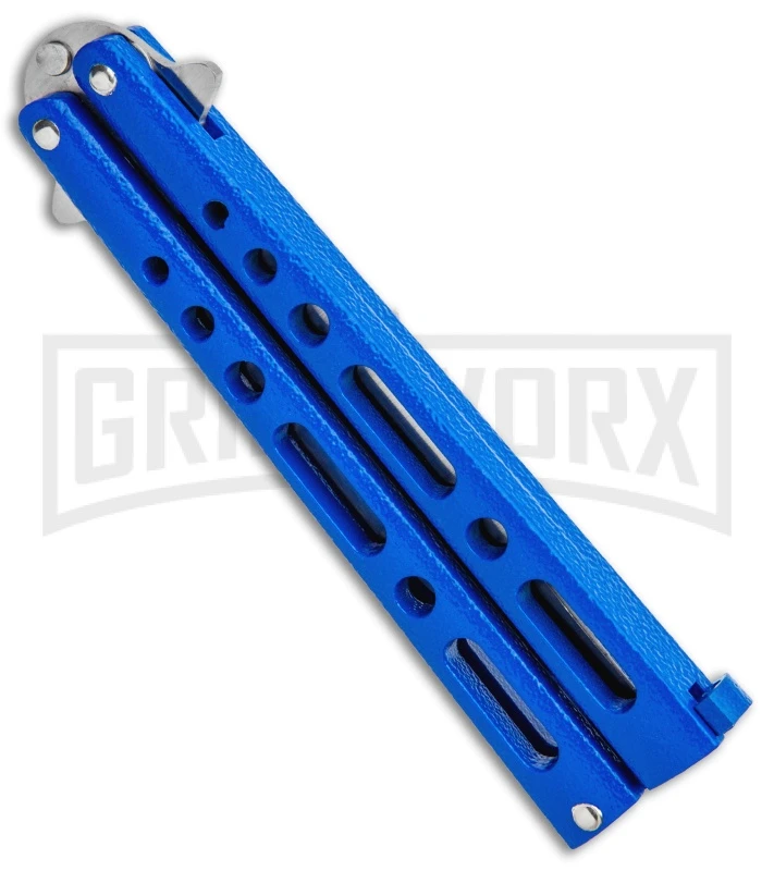 Benchmark Balisong Blue Butterfly Knife - Satin Plain 5 Benchmark Balisong Blue Butterfly Knife - Satin Plain - Image 3