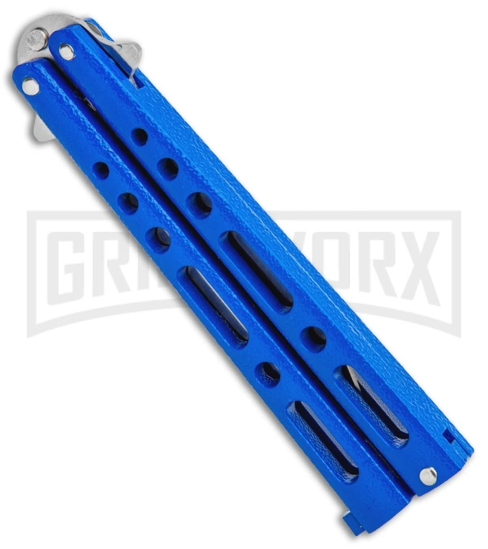 Benchmark Balisong Blue Butterfly Knife - Satin Plain 4 Benchmark Balisong Blue Butterfly Knife - Satin Plain - Image 2