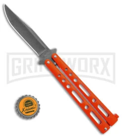 Benchmark Orange Epoxy Steel Butterfly Knife - Stonewash Plain -Kershaw Store Benchmark Butterfly Orange Stonewash BHQ 137772 td size large