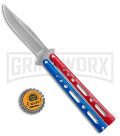 Benchmark Red & Blue Epoxy Steel Butterfly Knife - Stonewash Plain 9 Benchmark Red & Blue Epoxy Steel Butterfly Knife - Stonewash Plain -Kershaw Store Benchmark Butterfly Red White Blue SW BHQ 143934 jr bottlecap large