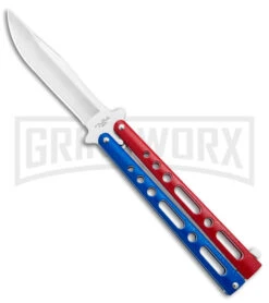 Benchmark Red & Blue Epoxy Steel Butterfly Knife - Satin Plain