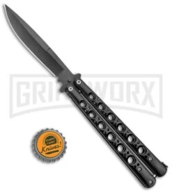 Black Balisong Butterfly Knife - (9.60" Black) -Kershaw Store Black Balisong Butterfly Black GX 37517 jr bottlecap large