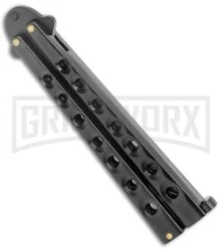 Scoundrel Black Balisong Butterfly Knife Kriss - Black Plain -Kershaw Store Black Butterfly Balisong Kriss Blade Black GX 3066 jr side large