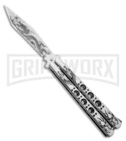 Butterfly Knife Black Dragon Etched Blade - Satin Tanto