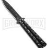 Chalkhill Balisong Black Butterfly Knife - Black Skull Handles -Kershaw Store Black Skull Balisong Drop Point Butterfly Knife Black Finish GX 37658 td large