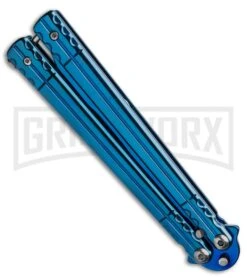 Chalkhill Balisong Black Butterfly Knife - Blue Tanto -Kershaw Store Blue Balisong Clip Point Butterfly Knife Blue Finish GX 37656 td side large