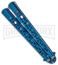 Blue Balisong Trainer Butterfly Knife - Blue Dull -Kershaw Store Blue Balisong Trainer Butterfly Knife Blue Finish GX 37659 td spine large