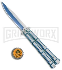 Blue Bone Balisong Drop Point Butterfly Knife - 2 Tone Plain 9 Blue Bone Balisong Drop Point Butterfly Knife - 2 Tone Plain -Kershaw Store Blue Bone Balisong DP Butterfly TT Plain GX 37371 jr bottlecap large