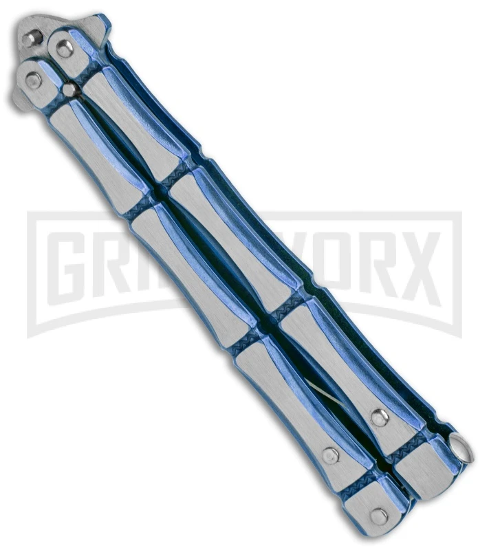 Blue Bone Balisong Drop Point Butterfly Knife - 2 Tone Plain 5 Blue Bone Balisong Drop Point Butterfly Knife - 2 Tone Plain - Image 3